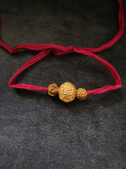 Geru round bead with rudraksh rakhi - Odara Jewellery