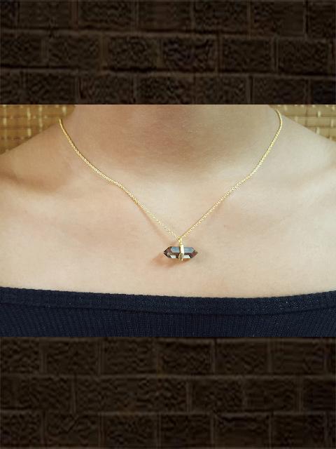Gold plated sterling silver smoky faceted pendant with chain 