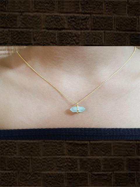 Sterling silver aqua onyx faceted zircon cut pendant with chain