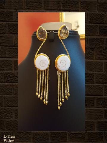 White and mauve stone long earring