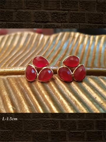 Sterling silver Three leaf red onyx checker studs