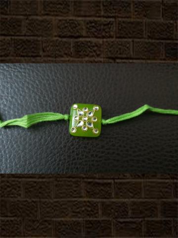 Light green kundan work rakhi - Odara Jewellery