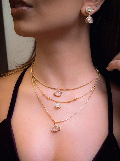 Three layer moissanite and coloured stone classy neckpiece