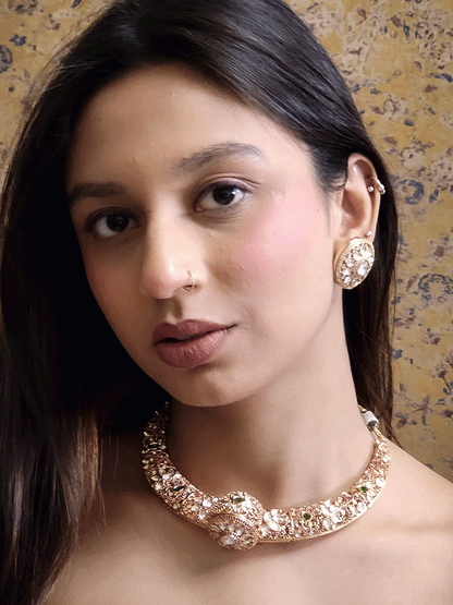 Stones studded kundan flower design hasli