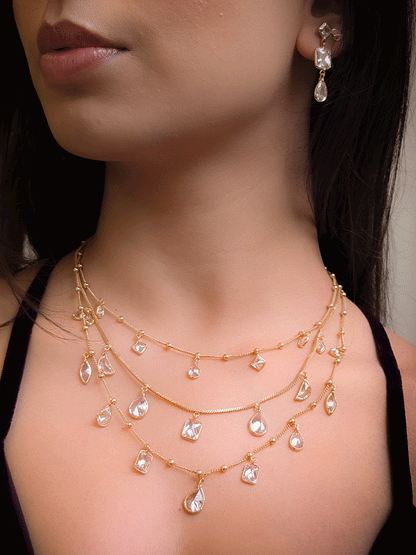 Triple chain layer with hanging raw AD tukdies stylish set