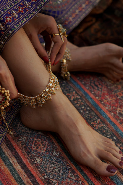 Paachi kundan anklets with pearly frill