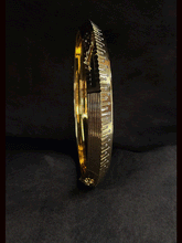 Load image into Gallery viewer, Rhodium and gold plated men&#39;s kada with jaguar design on one side and dotted rhodium design on other