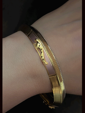 Jaguar on rose gold finish with side lines design gold and rhodium plated men's kada
