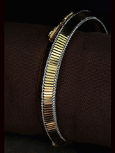 Load image into Gallery viewer, Lines on one side and Jaguar motif wavy design  on other side of rhodium and gold plated kada