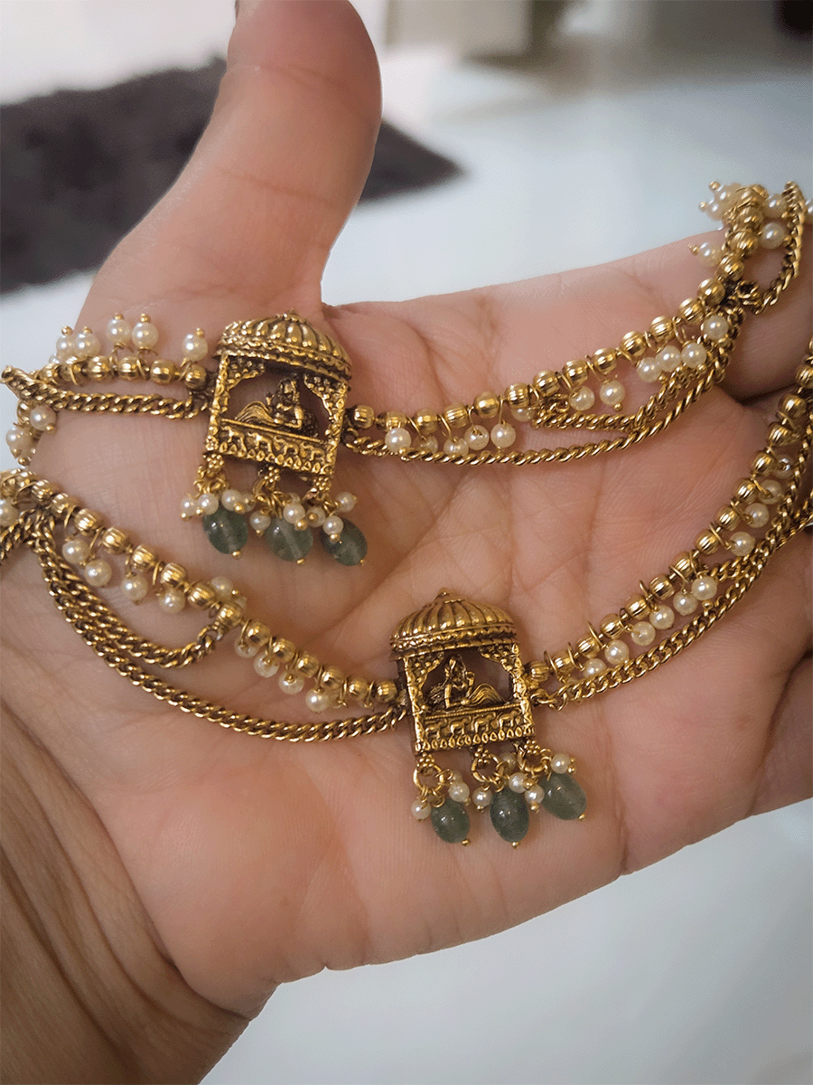Doli design with pearl hangings chain jhallar anklets