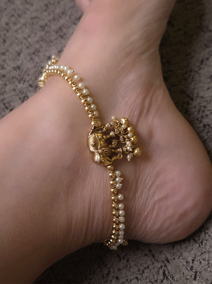 Elephant with pearl hanging chain anklets