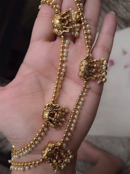 Elephant with pearl hanging chain anklets