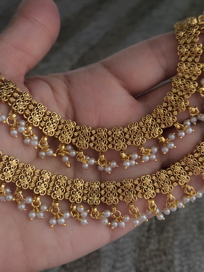 Broad chain with ghunghru hanging gold finish anklets