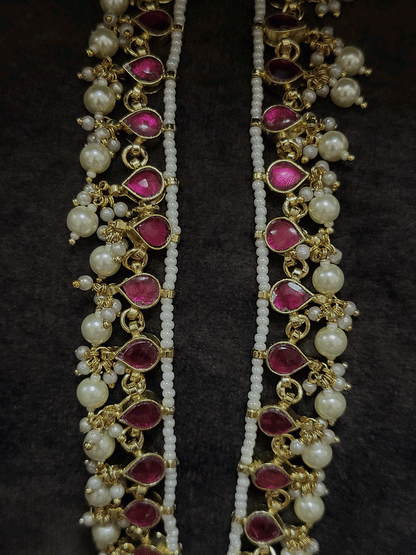Pacchi kundan pearl drop anklets with leaf shaped design