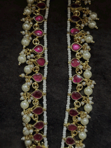 Pacchi kundan pearl drop anklets with leaf shaped design