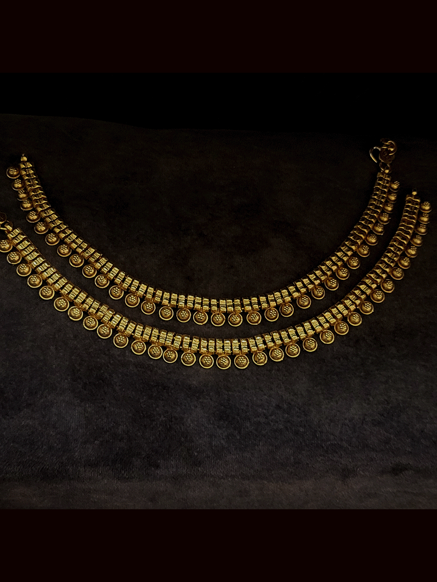 Flower on half gold bead design gold plated anklets