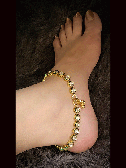 Round kundan single line anklets(pair)