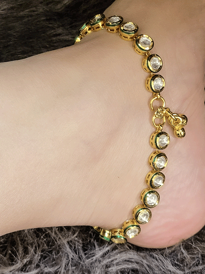 Round kundan single line anklets(pair)