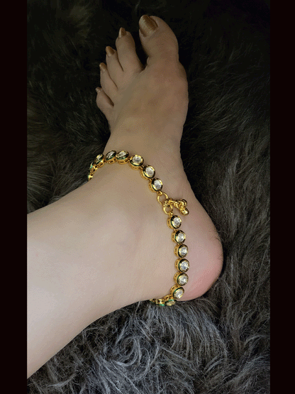 Round kundan single line anklets(pair)