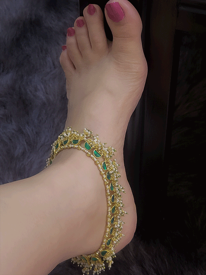 Paachi kundan anklets with pearly frill