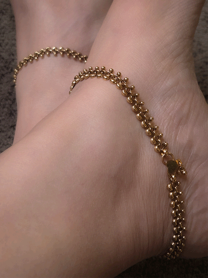 Gold bead and half moon design chain anklets