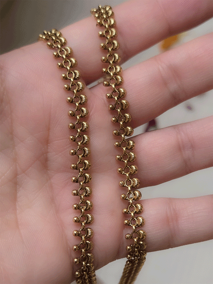 Gold bead and half moon design chain anklets