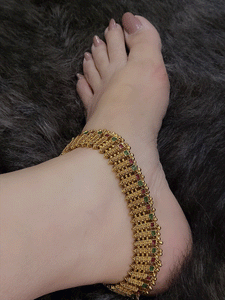 Broad chain with square coloured stones ghunghru hanging anklets