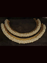 Load image into Gallery viewer, Broad chain(1cm) dotted design anklets with pearly cluster lace