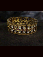 Load image into Gallery viewer, Leaf shaped uncut polki with ruby stones center adjustable kada(1.5cm broad)