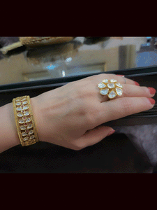 Leaf shaped uncut polki with ruby stones center adjustable kada(1.5cm broad)
