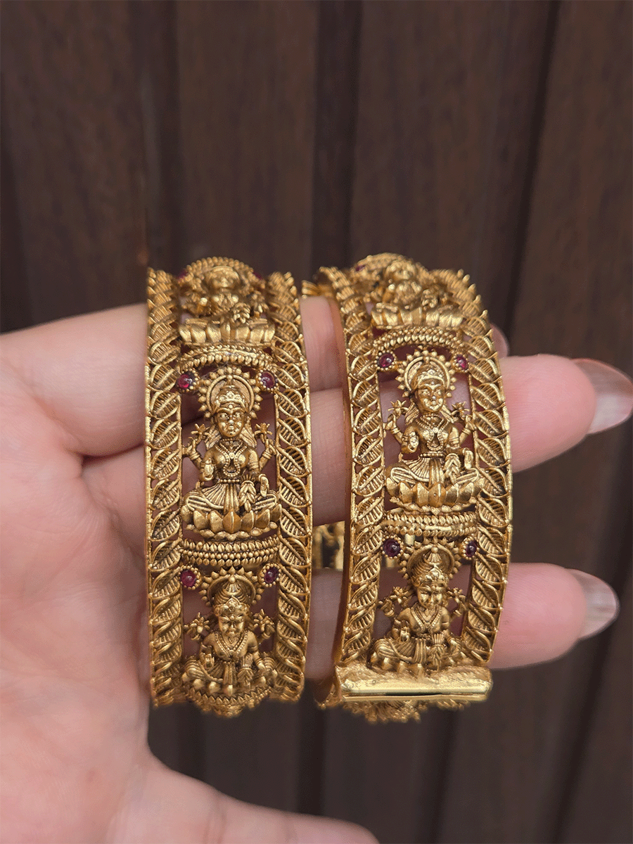 Laxmiji openable kadas with ruby stones and leaf design on both sides