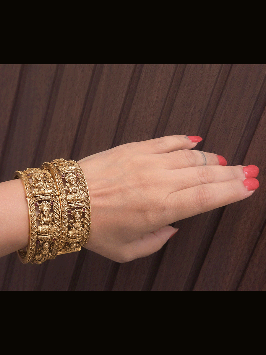 Laxmiji openable kadas with ruby stones and leaf design on both sides