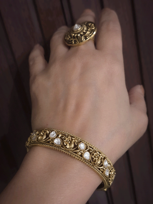 Peacock and leaf kundan design set of two openable kada's