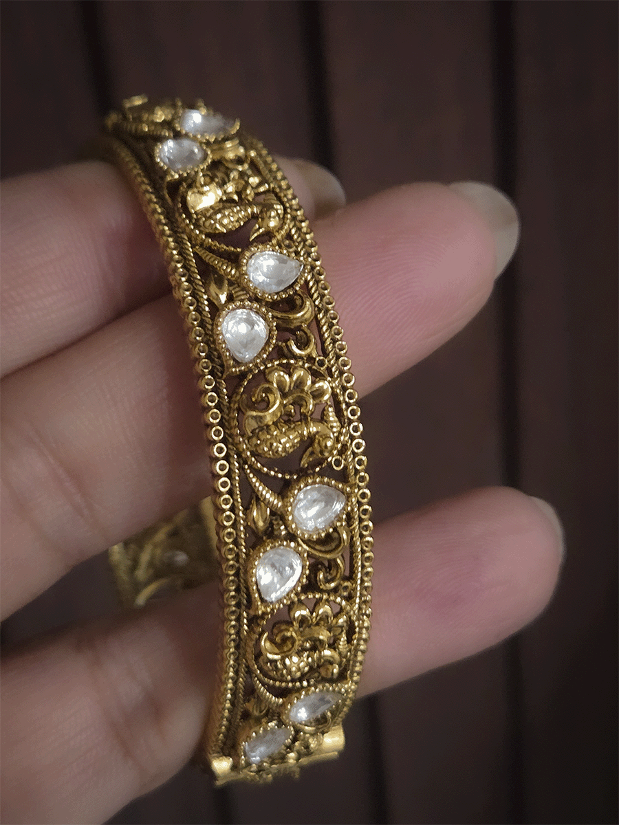 Peacock and leaf kundan design set of two openable kada's