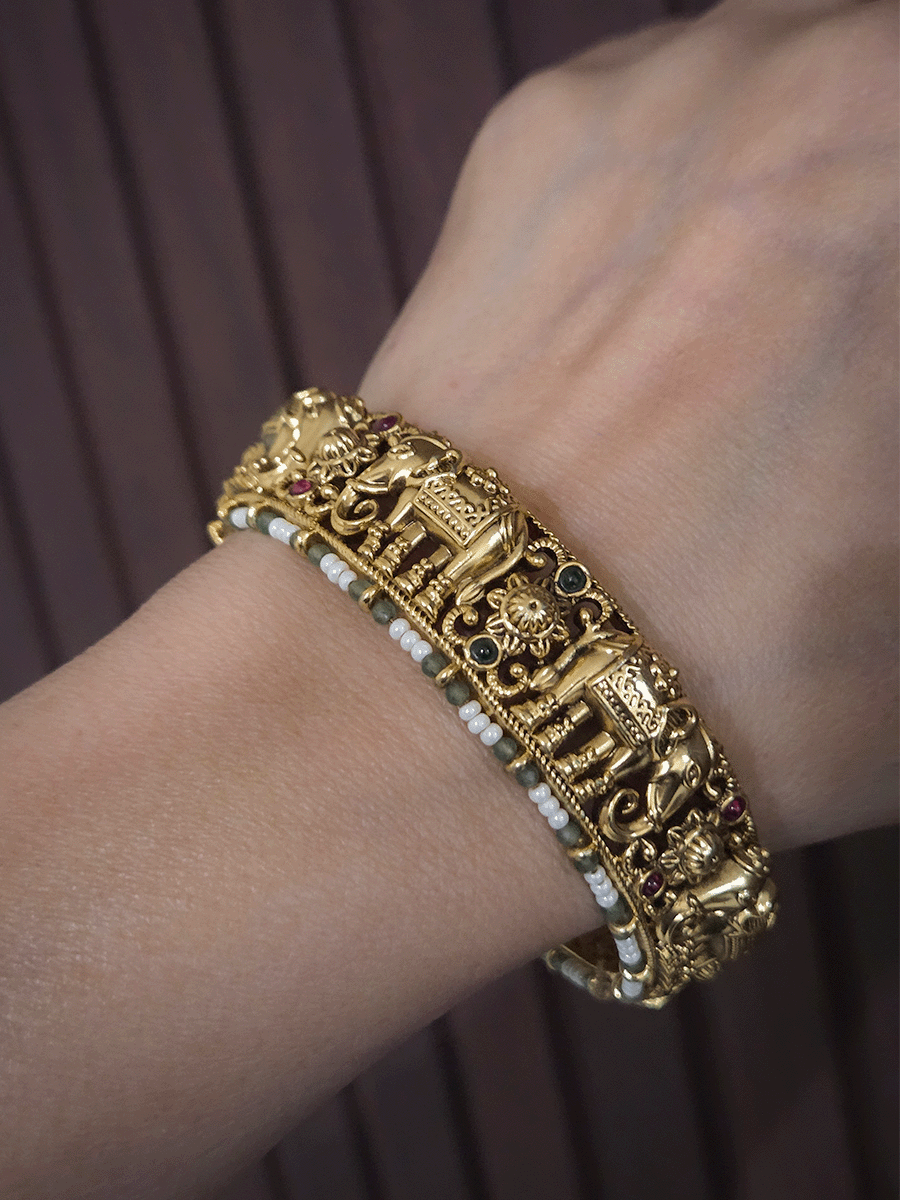 Elephant and flower design ruby and green stones studded set of two openable kada's