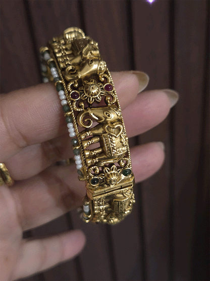Elephant and flower design ruby and green stones studded set of two openable kada's