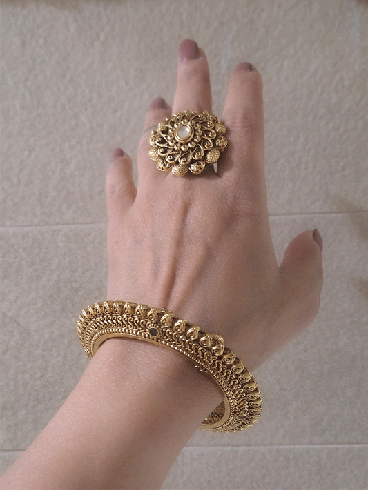 Set of two openable leaf design pacheli kada's with ruby and green stones