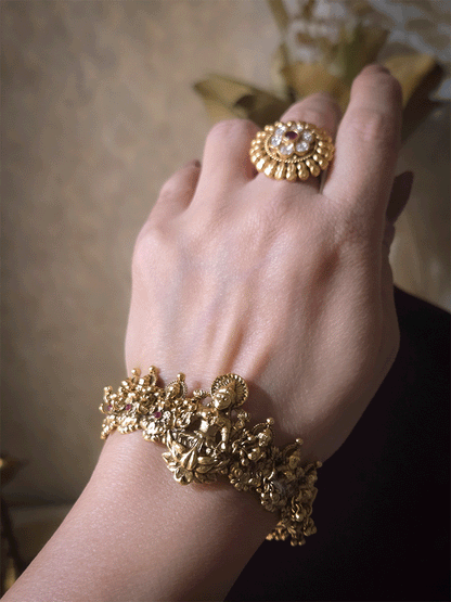 Set of two laxmiji openable kada's with ruby stones and ghunghru hangings