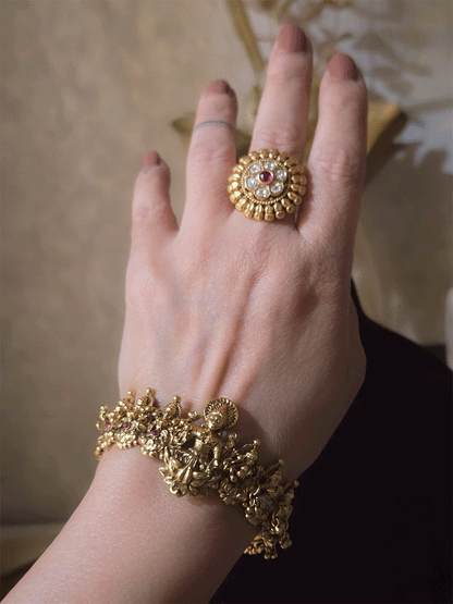 Set of two laxmiji openable kada's with ruby stones and ghunghru hangings