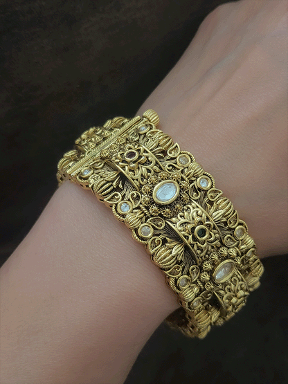 Set of two openable broad flower and leaf intricate design kundan kada's