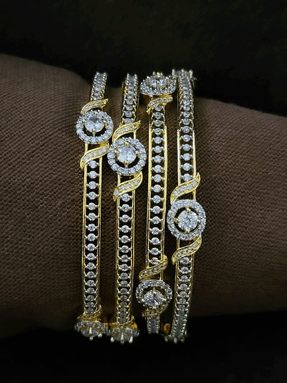 Set of two single line AD circular design bangles(non-openable)