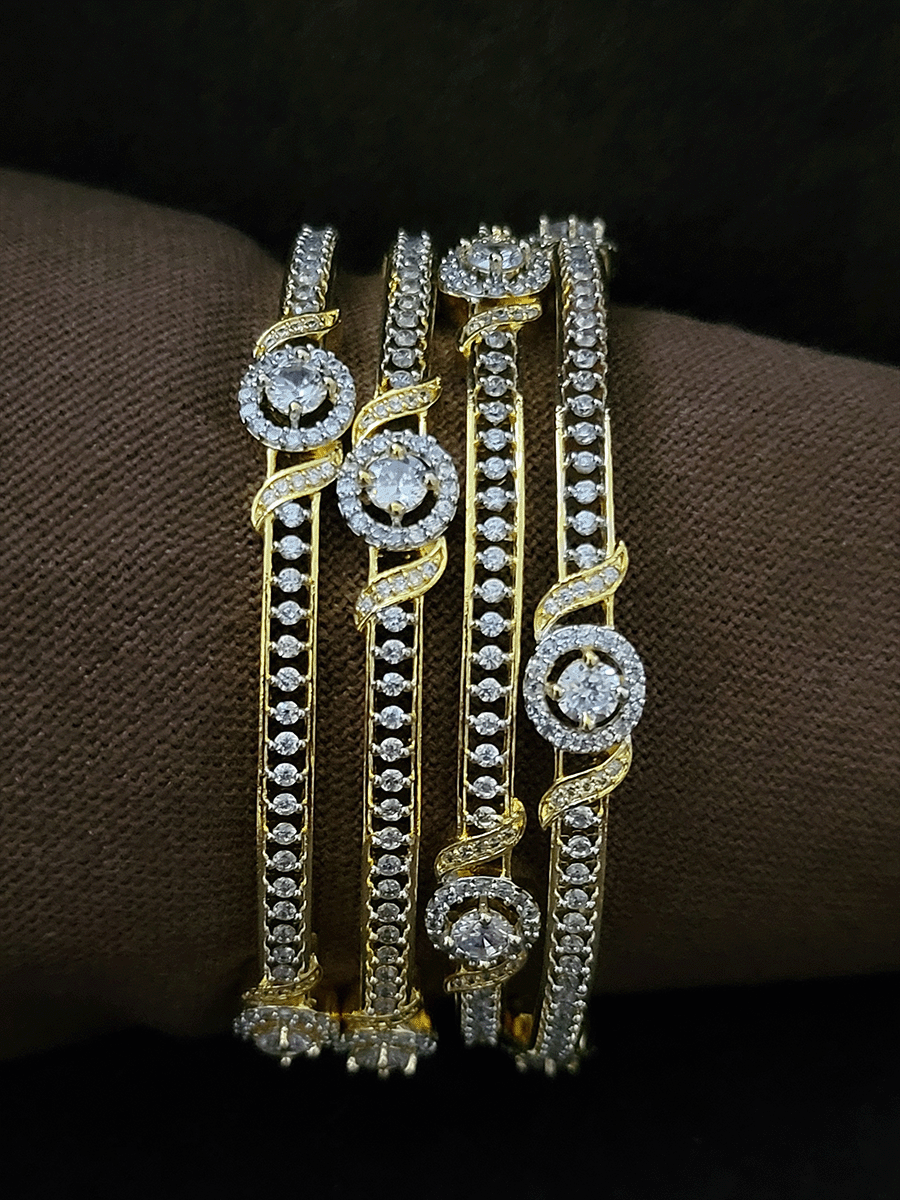 Set of four single line AD circular design bangles(non-openable)