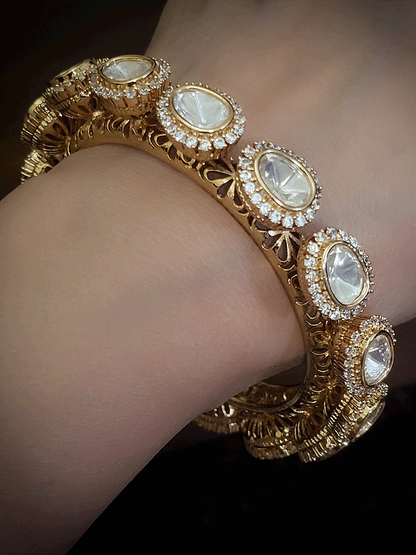 Set of two oval kundan  pacheli's with zircon detailing