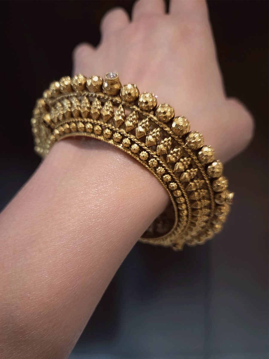 Set of two self design gold bead openable pacheli style kada's