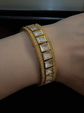 Load image into Gallery viewer, Rectangular uncut polki adjustable kada(1.5cm broad)