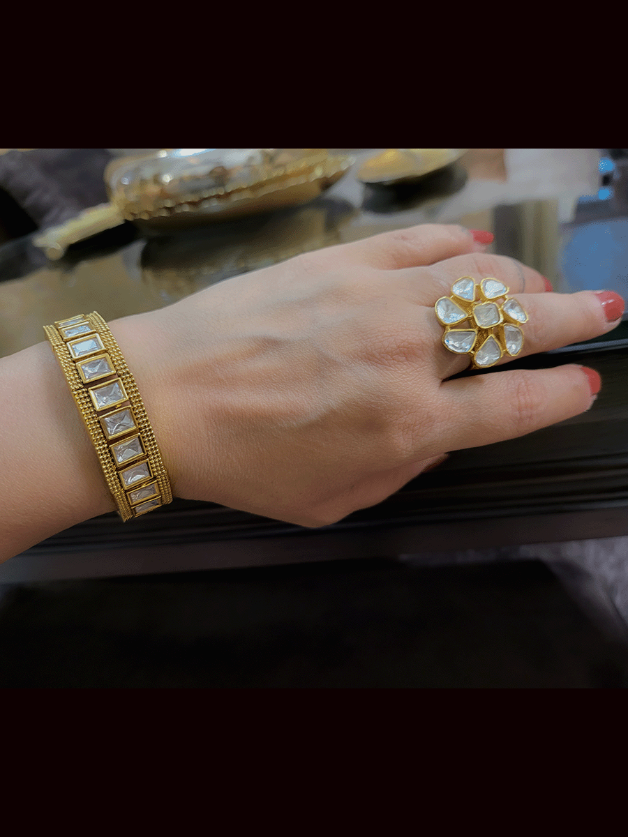 Rectangular uncut polki adjustable kada(1.5cm broad)