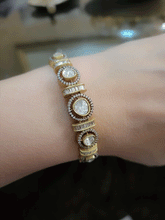 Load image into Gallery viewer, Openable oval uncut polki and AD studded bracelet(Fits to 2&#39;4 and 2&#39;6 size)