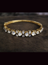 Load image into Gallery viewer, Triangular round uncut polki with zircons openable kada(Fits to 2&#39;4 and 2&#39;6 size)