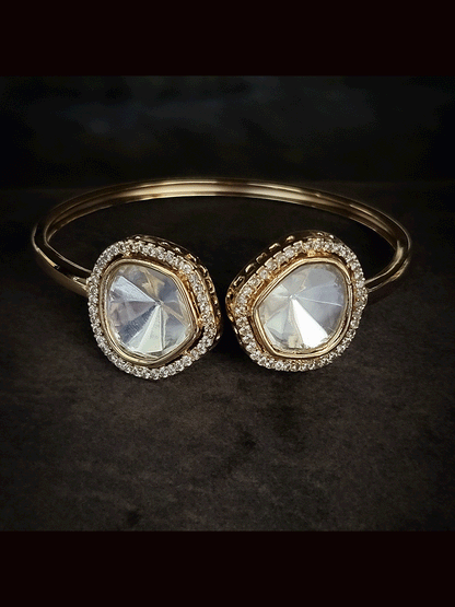 Pentagon shaped kundan with AD outline adjustable kada(fits to 2'6 and 2'8 size)