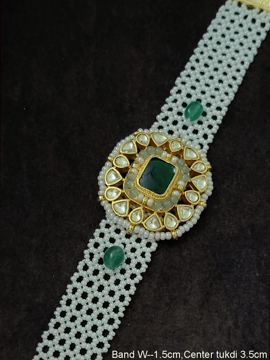 Rectangular center paachi kundan tukdi cheed mesh band bracelet